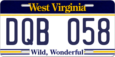 WV license plate DQB058