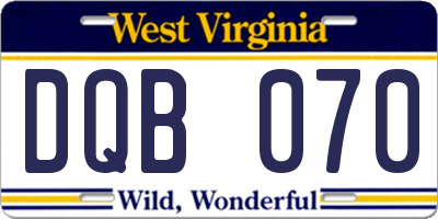 WV license plate DQB070