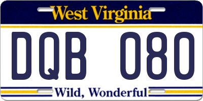 WV license plate DQB080
