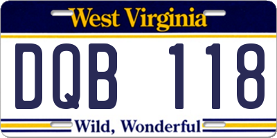 WV license plate DQB118