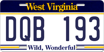 WV license plate DQB193