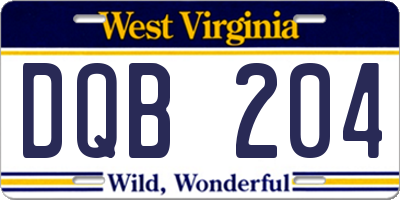 WV license plate DQB204