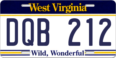 WV license plate DQB212