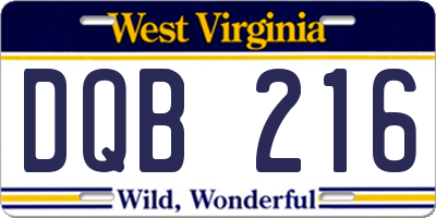WV license plate DQB216