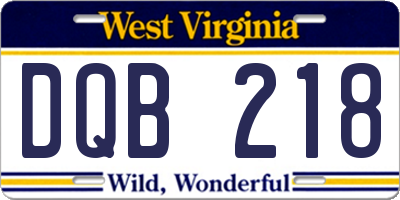 WV license plate DQB218