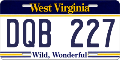 WV license plate DQB227