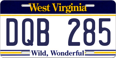 WV license plate DQB285