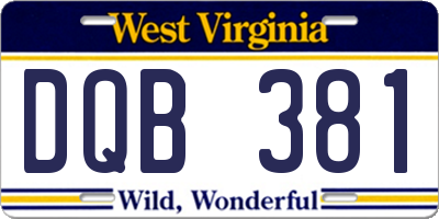 WV license plate DQB381