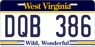 WV license plate DQB386