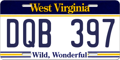 WV license plate DQB397