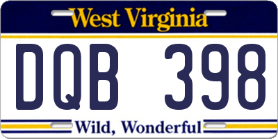 WV license plate DQB398