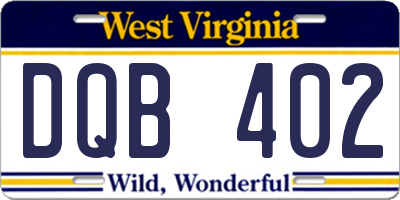 WV license plate DQB402