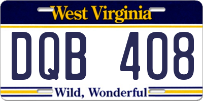 WV license plate DQB408