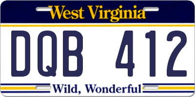 WV license plate DQB412