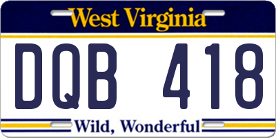 WV license plate DQB418