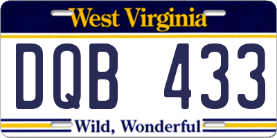 WV license plate DQB433