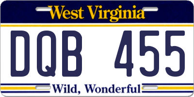 WV license plate DQB455