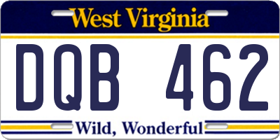 WV license plate DQB462