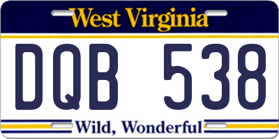 WV license plate DQB538