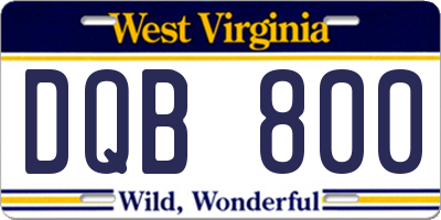 WV license plate DQB800