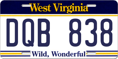 WV license plate DQB838