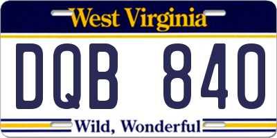 WV license plate DQB840