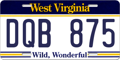 WV license plate DQB875