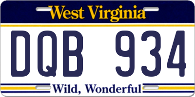 WV license plate DQB934
