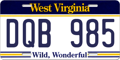 WV license plate DQB985