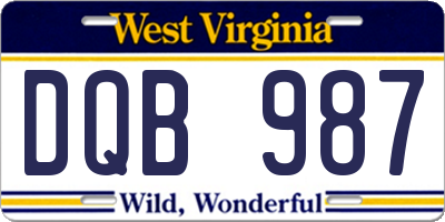 WV license plate DQB987