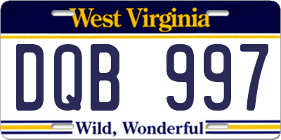 WV license plate DQB997
