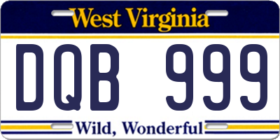 WV license plate DQB999