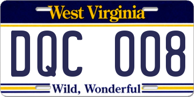 WV license plate DQC008