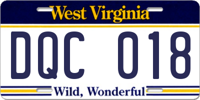 WV license plate DQC018