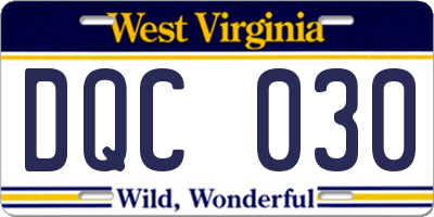 WV license plate DQC030