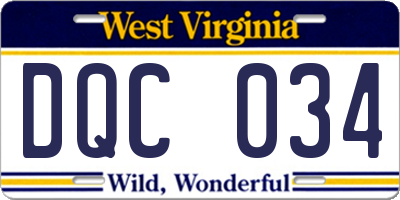 WV license plate DQC034