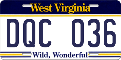 WV license plate DQC036