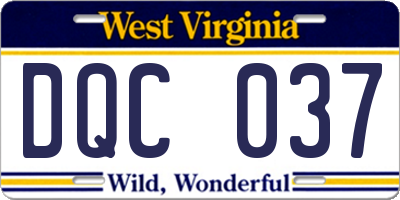 WV license plate DQC037