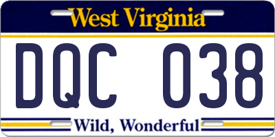 WV license plate DQC038