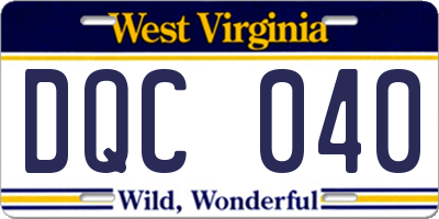 WV license plate DQC040