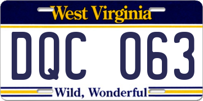 WV license plate DQC063