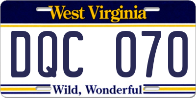 WV license plate DQC070