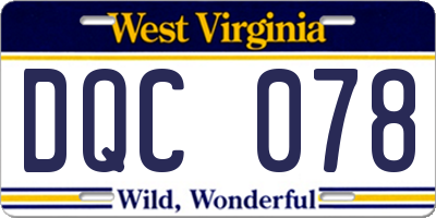 WV license plate DQC078