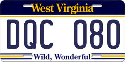 WV license plate DQC080