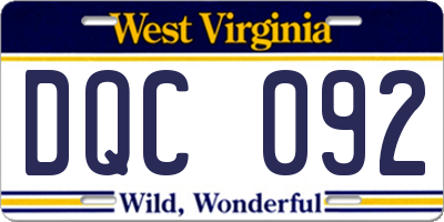 WV license plate DQC092