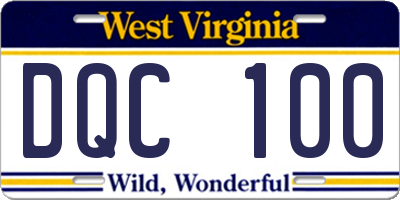 WV license plate DQC100