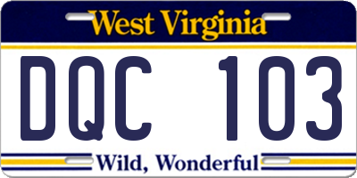WV license plate DQC103