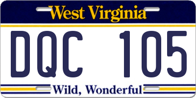 WV license plate DQC105