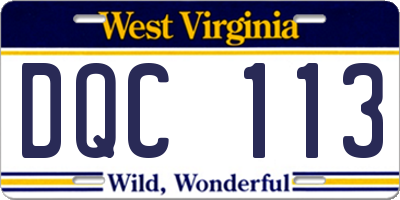 WV license plate DQC113