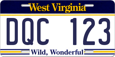 WV license plate DQC123